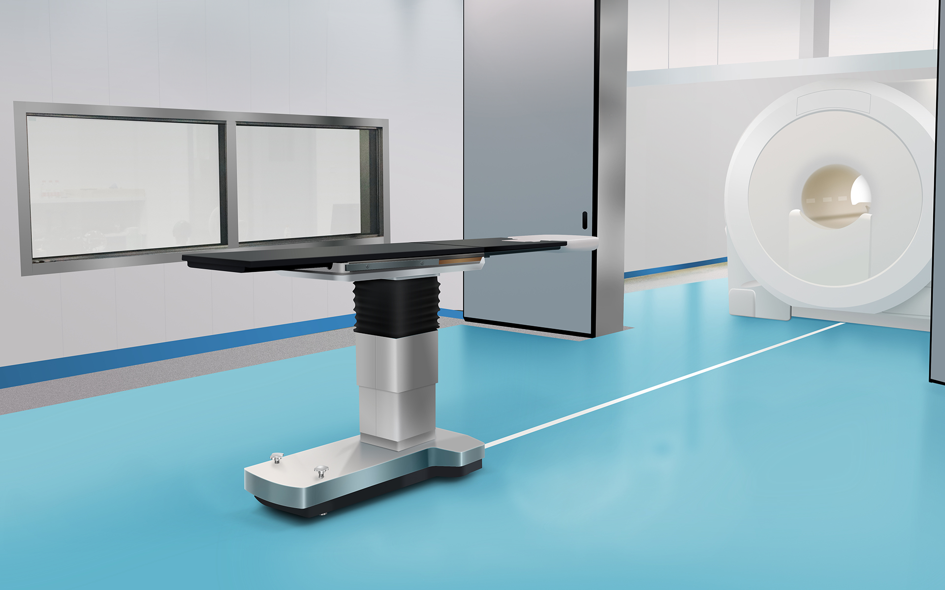 Operating room with surgical table and MRI