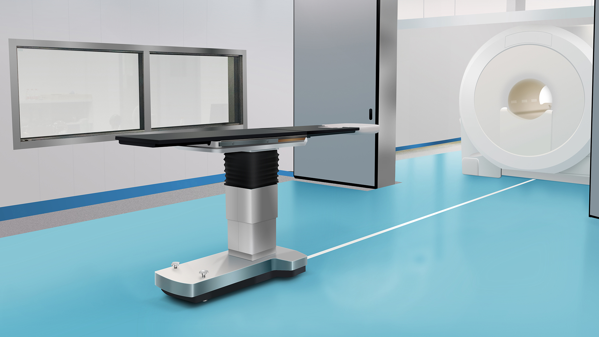 Intraoperative imaging suite showing intraoperative MRI (iMRI) preparing to enter Operating Room