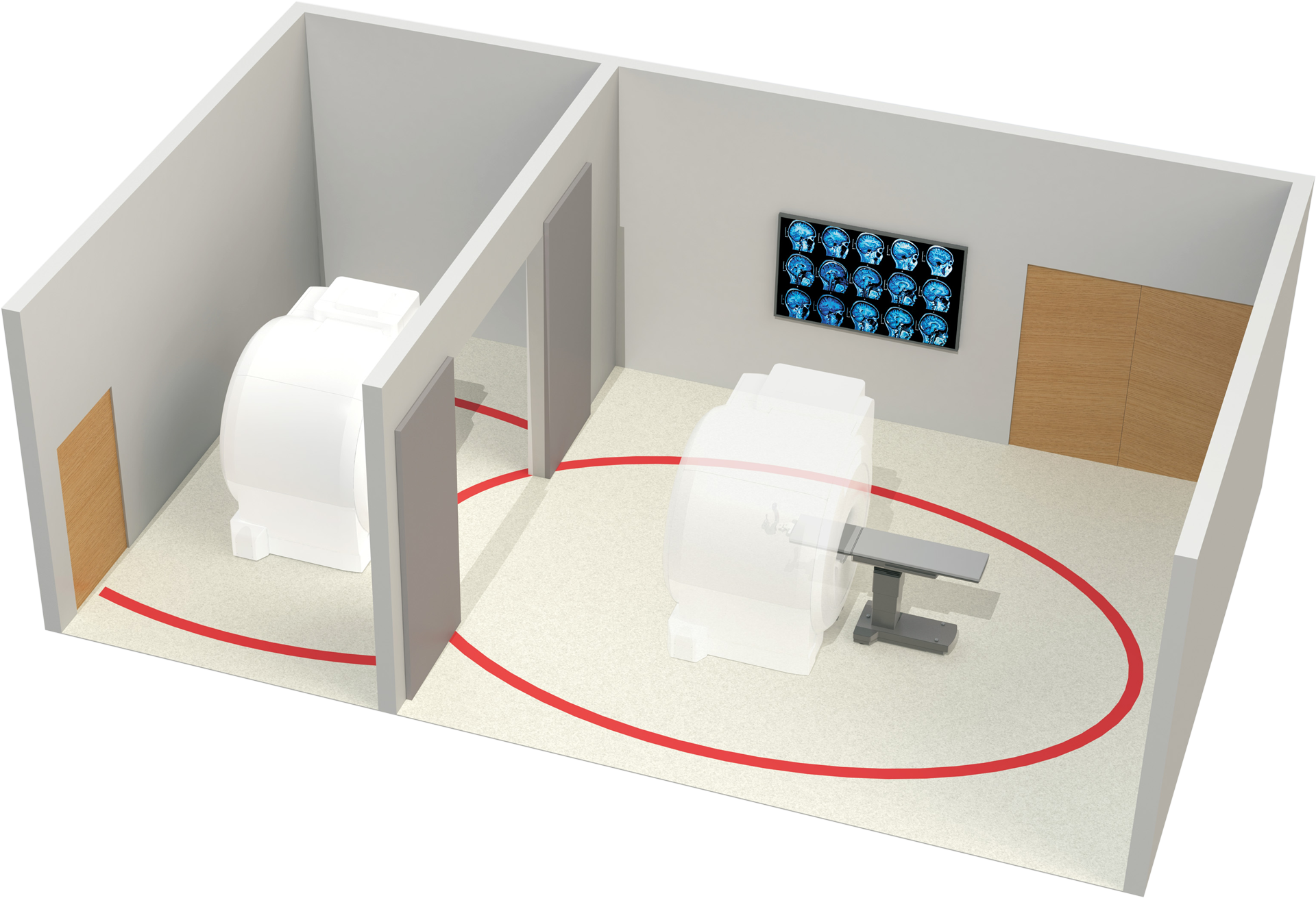 Intraoperative MRI imaging suite showing iMRI shared between Magnet Storage Bay and Operating Rooms.